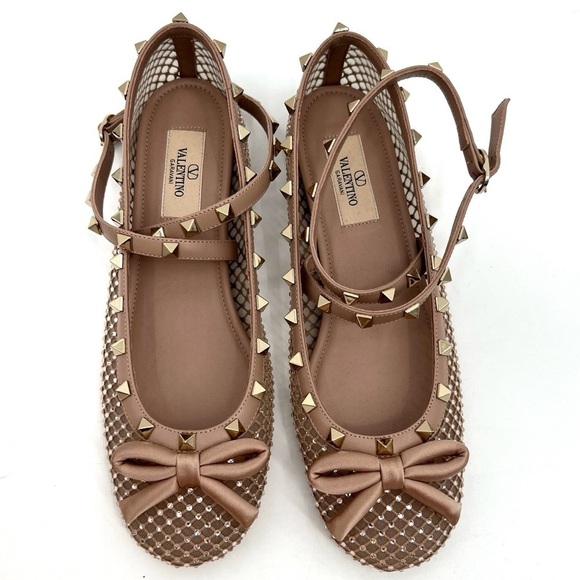 VALENTINO GARAVANI Rockstud Crystal Net Ankle-Strap Ballerina Flats new 39.5 - Picture 14 of 14